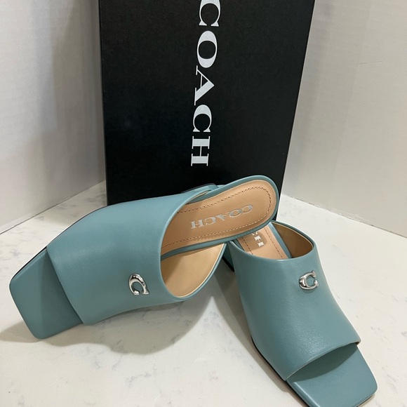 Coach Women's Teal Mules with Silver Accent - Picture 3 of 11